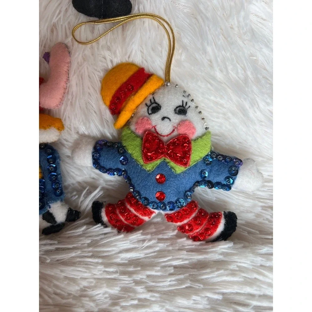 Handmade Felt Christmas Ornaments 5 Vintage Kitschy Nursery Rhymes Childrens